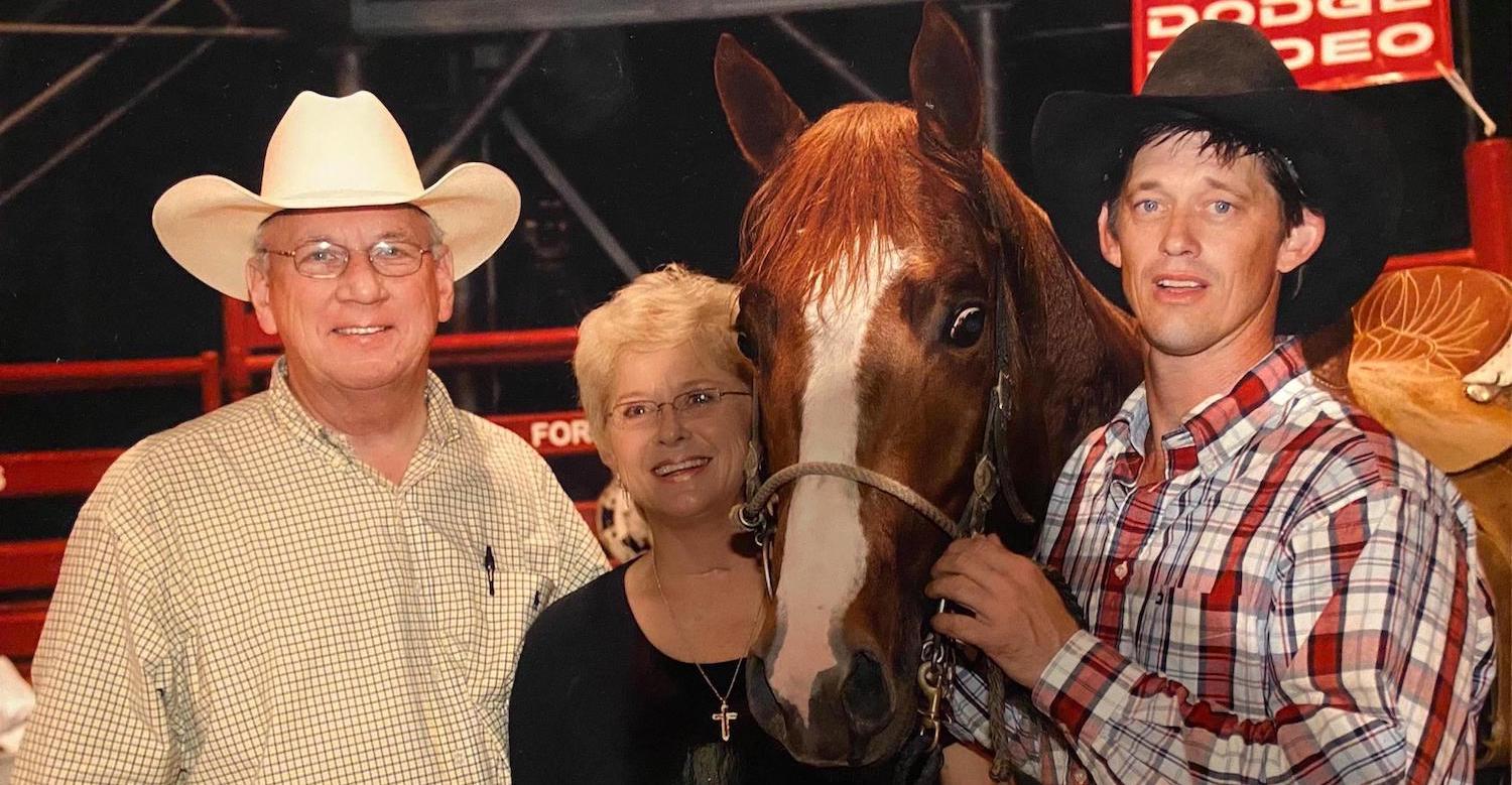 Harry and Vivian Blackwell pictured with Chris Coffey
