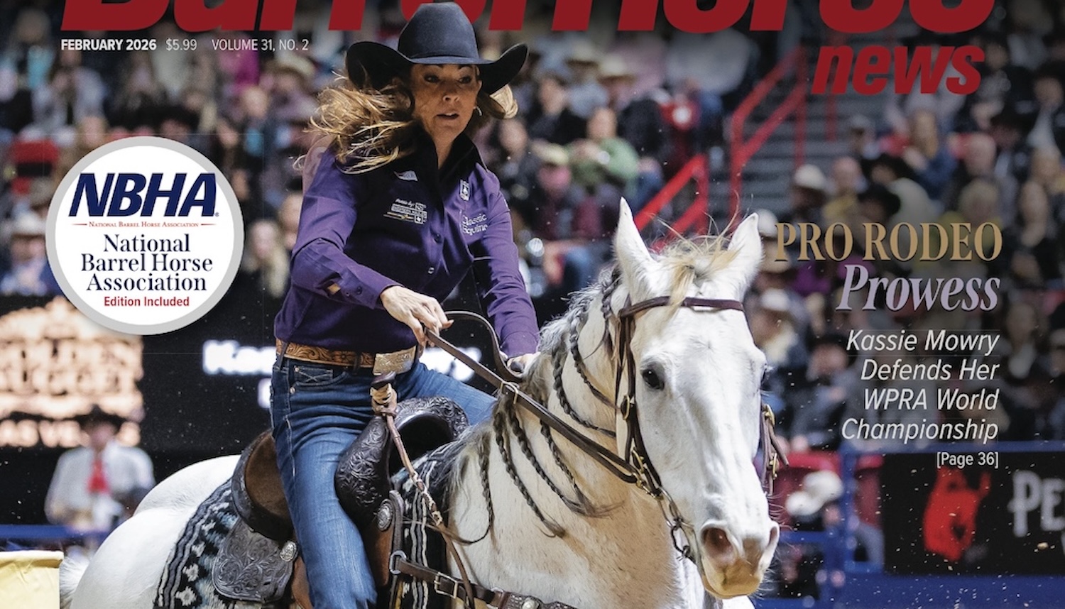 Kassie Mowry defends her WPRA world championship aboard two mounts, including CP He Will Be Epic. PRCA Photo by Mallory Beinborn
