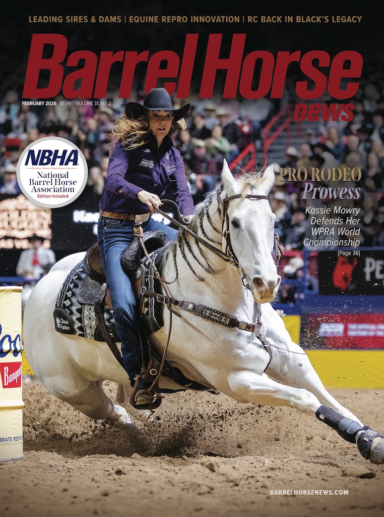 Kassie Mowry defends her WPRA world championship aboard two mounts, including CP He Will Be Epic. PRCA Photo by Mallory Beinborn
